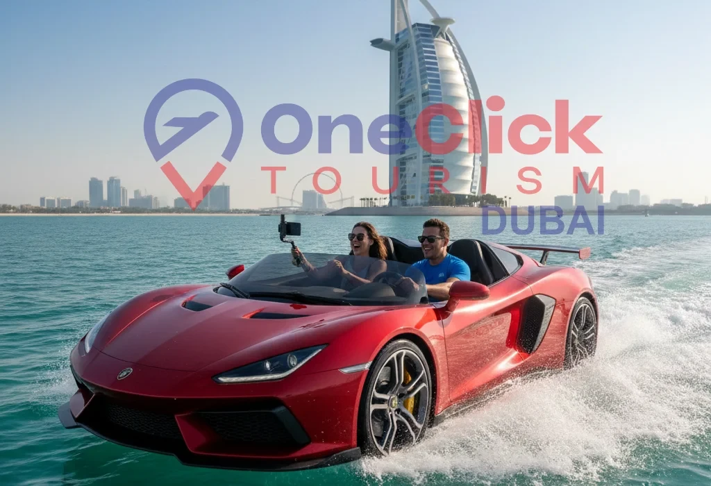 Best Jet Car experience in Dubai with the Burj Al Arab in the background for a luxury water adventure.