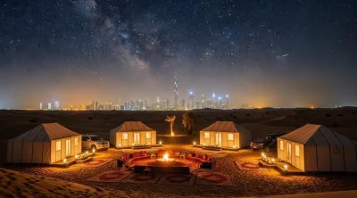 dubai-desert-safari-camp-burj-khalifa-skyline-night