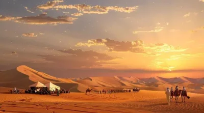 overnight-desert-safari-camp-sunset-camel-caravan